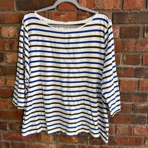 Talbots womens the Talbots tee striped 3/4 sleeve top blue/brown 2X